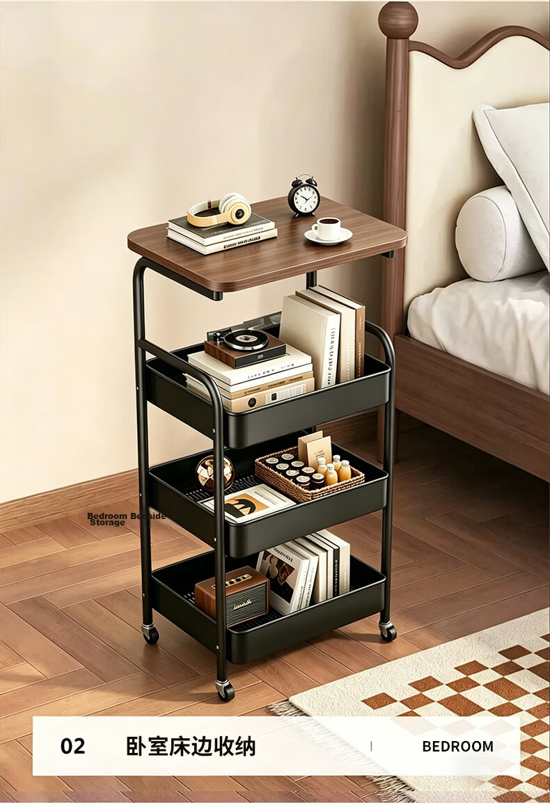 Zhuobo Floor Storage Rack Small Cart Snack Shelf Living Room Storage Rack Kitchen Storage Rack Four Layers SJ13 White 11