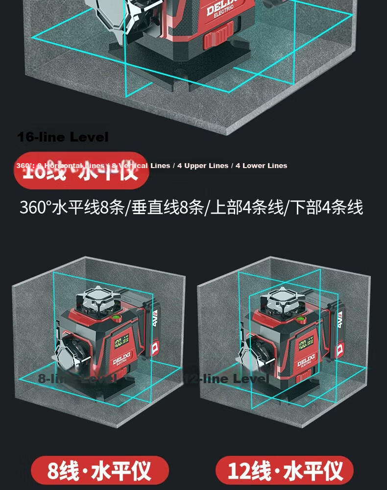 DELIXI ELECTRIC Green Light 2-Line Infrared Level High Precision Strong Light Fine Line Auto Leveling Laser for Outdoor Construction 22