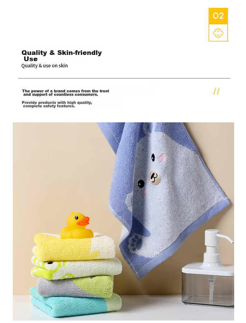 Grace Children's Towels, Class A Pure Cotton Antibacterial Face Towels, Cartoon Cute Baby Absorbent Small Towels for Home Use, Pack of 4 5