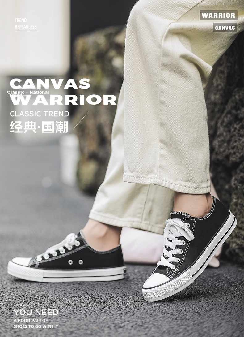 Warrior Official Canvas Shoes Men's Spring Summer Low-top Breathable Classic Couple Sneakers Casual Shoes White Size 44 5
