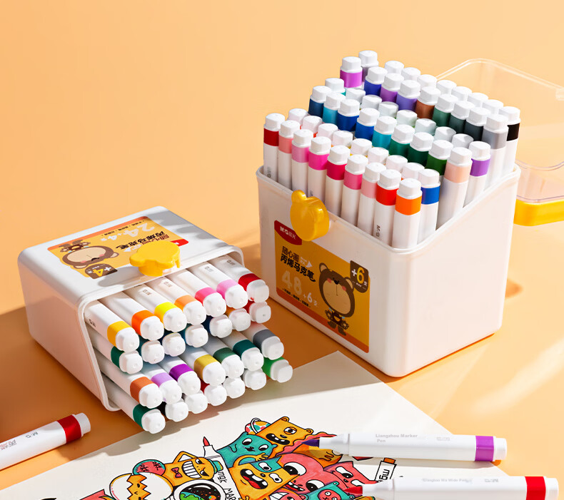M&G Stationery 24 Colors + 4 Acrylic Markers Children's Student Watercolor Pen Set Waterproof Fluorescent Hand-Painting Birthday Graduation Gift APMU5252 7