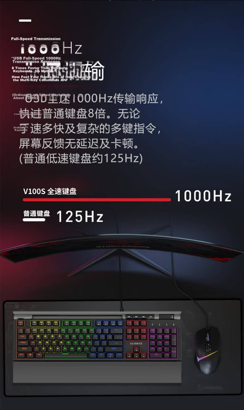 Western Hunter V100S Mechanical Keyboard 104-Key Full Anti-Ghosting Gaming Custom Wired Keyboard with Macro Programming and Wrist Rest 10