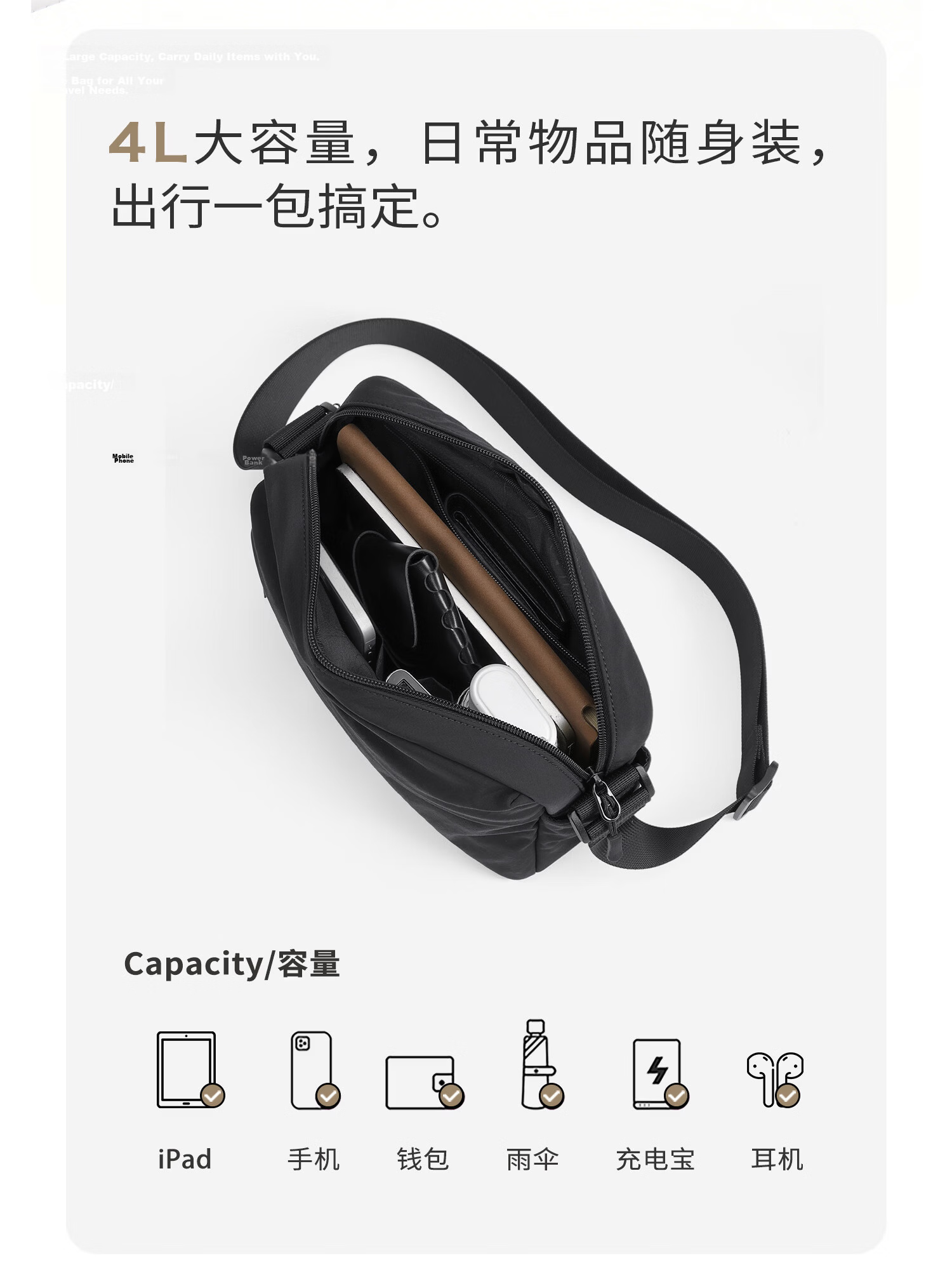 GOLF Men's Casual Lightweight Shoulder Bag Crossbody Bag Waterproof Outdoor Cycling Sports Bag for iPad and Phone 14