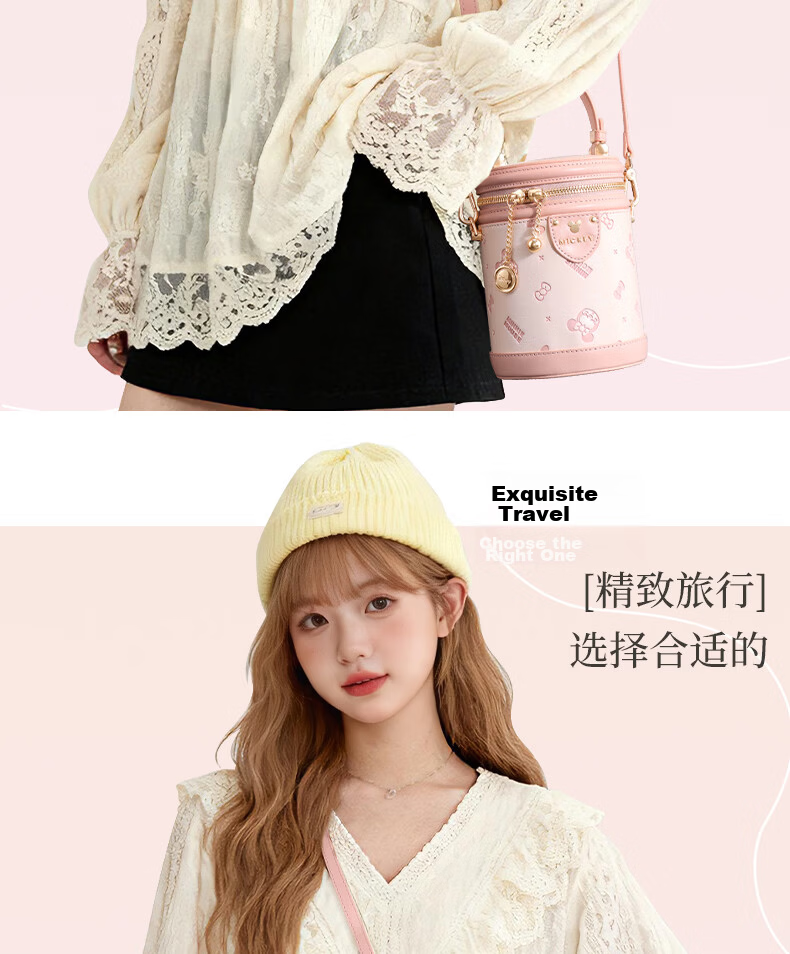 Disney 2026 New Niche Bucket Bag Women's Handbag Crossbody Lucky Round Bucket Bag Birthday Gift for Girlfriend 10