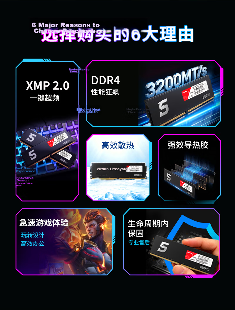 Great Wall 8GB DDR4 3200MHz Desktop Memory Module Heat Spreader Intel-Specific Dragon Scale Black Gold Series 2