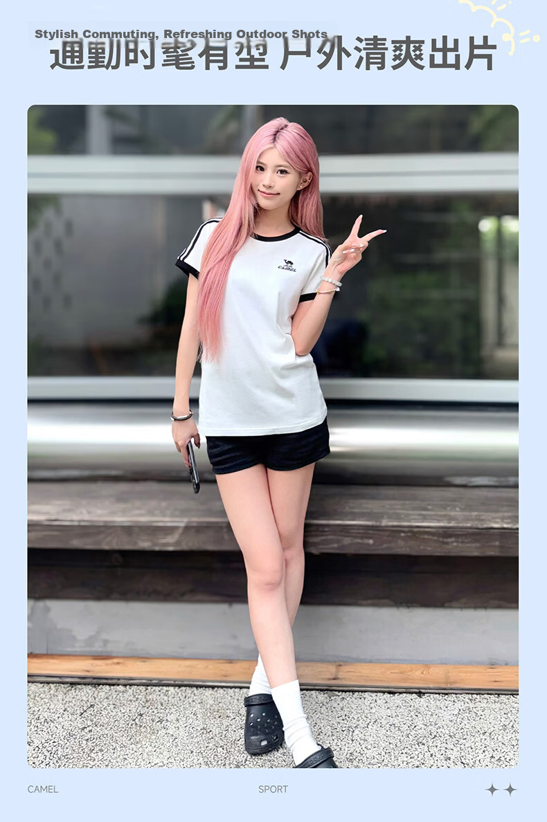 CAMEL Dilireba Style Short Sleeve Soft Cotton T-Shirt Unisex Summer New Loose Casual Sports Top 4