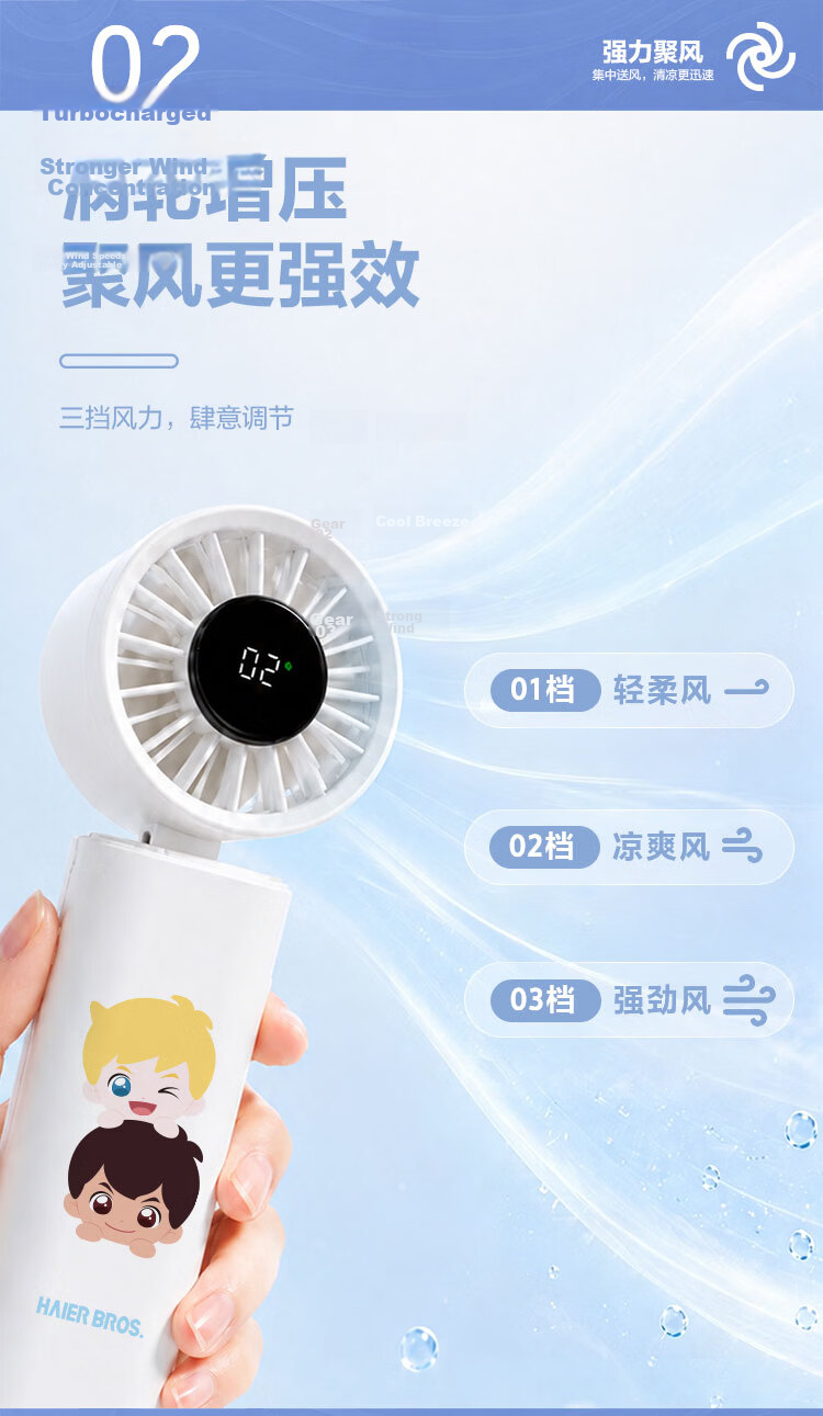 Haier Brothers Handheld Mini Fan Smart Digital Display Quiet Low Noise Multi-Scene Type-C Long Battery Life Outdoor Camping Foldable Lightweight Portable HBHF-M01W 4