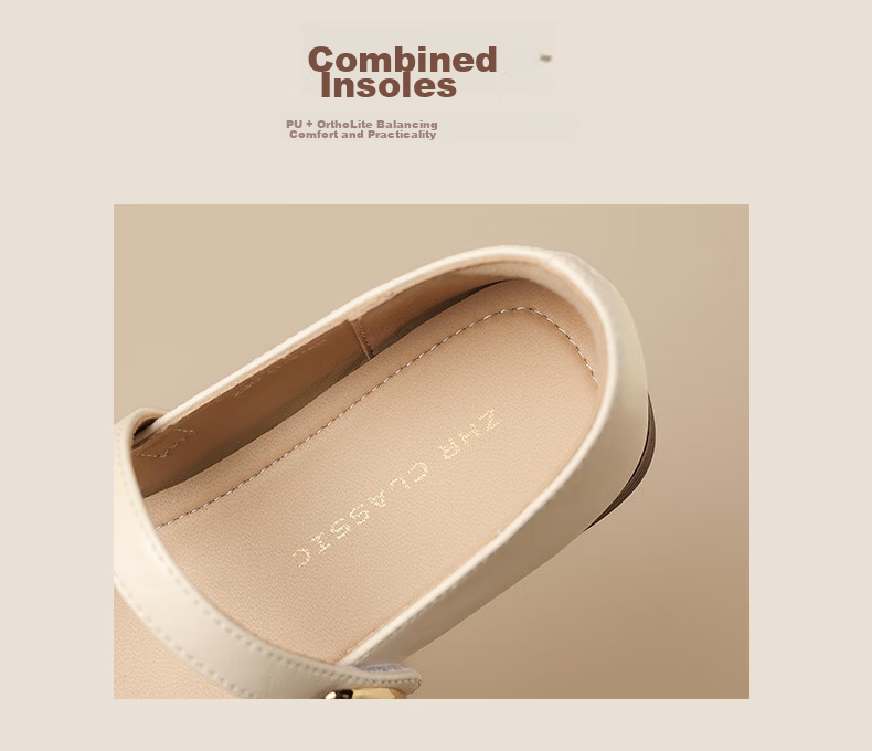 ZHR Mary Jane Shoes for Women 2026 New Soft Sole Casual Flat Leather Shoes with Skirt AH790 Champagne Color Size 40 7