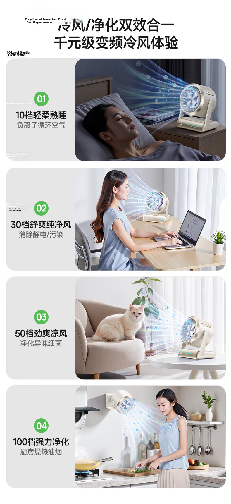 High-Performance White Ion Negative Cooling Desktop Fan Ultra-Quiet Portable Small Fan Silent Electric Fan for Dormitory Office Home Outdoor Camping Purification Fan 21