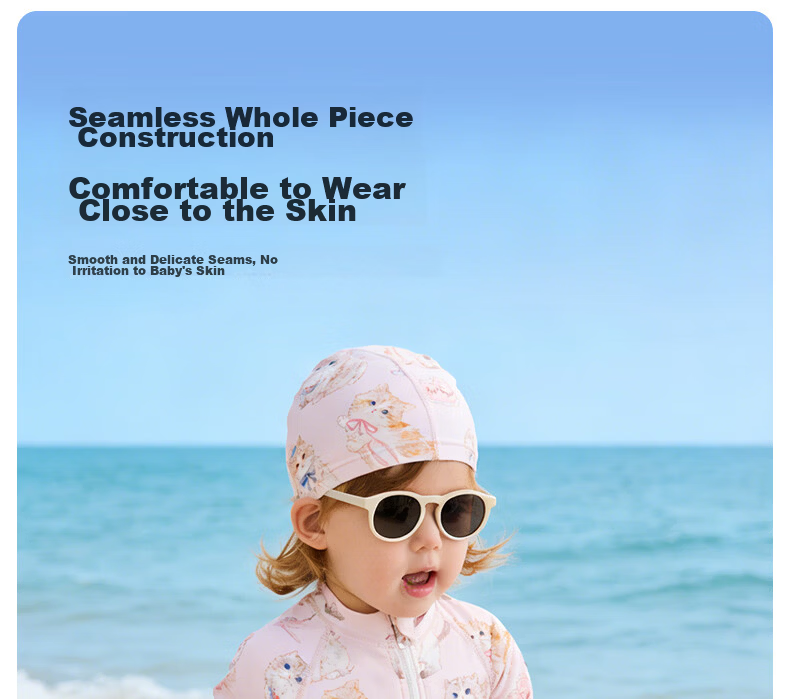 Happy Little Bear Kids Swimsuit Baby One-Piece UV Protection Quick-Dry Mid-Sleeve Swimwear Summer Outdoor 15