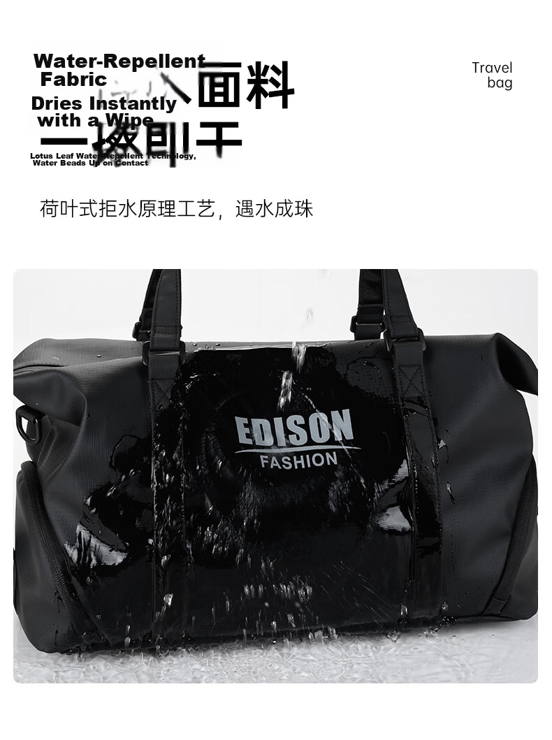 Edison Multifunctional Fitness Bag for Men Handheld Crossbody Business Travel Large Capacity Casual Backpack LX260 Black 14
