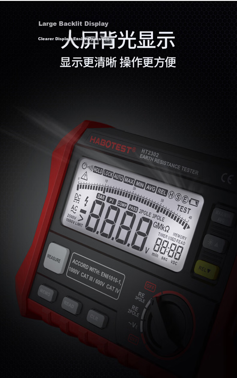 HABOTEST HT2302 Ground Resistance Tester Megohmmeter Electrician Insulation Resistance Tester 5
