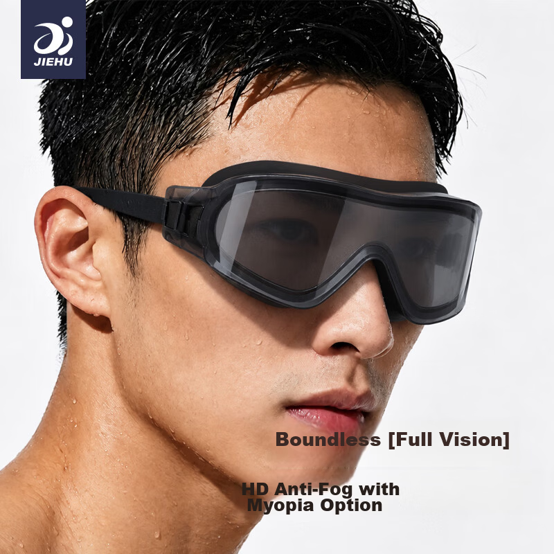Jiehu Swim Goggles and Swim Cap Set for Men and Women, Prescription, HD Anti-Fog, Training, Stylish Adult Swimming Gear