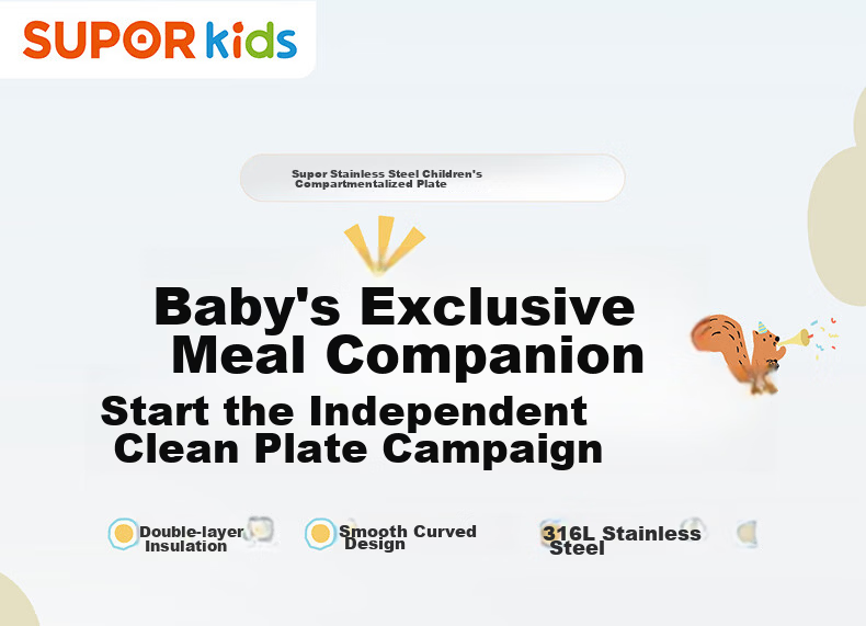 SUPOR Children's Divided Insulated Baby Food Bowl Stainless Steel Removable Lunch Box - Cucumber Green 5
