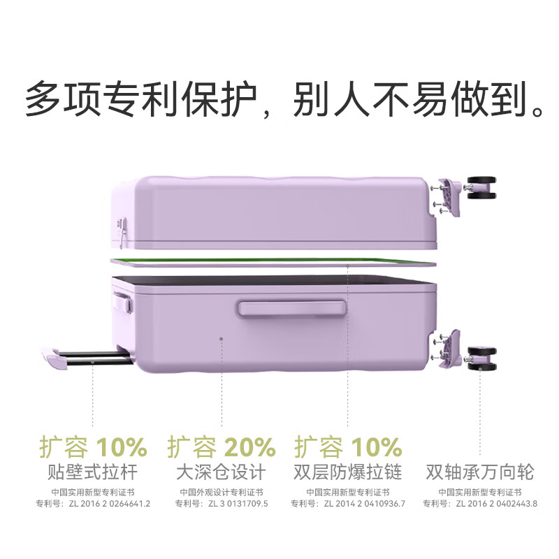 Bromen Bags Large Capacity Suitcase, Trolley Case, Travel Luggage, Password Lock, Check-In Case, 22 Plus, Purple