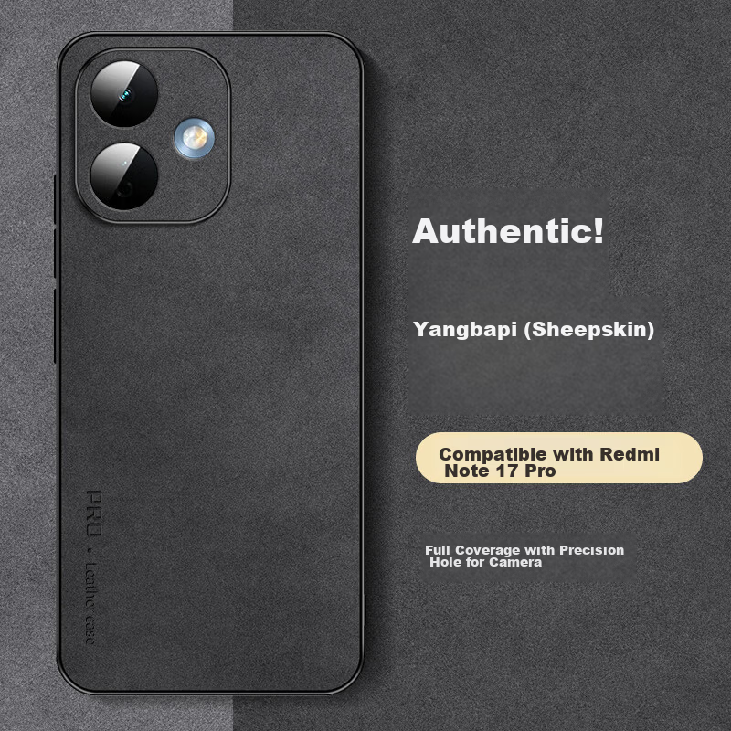 Shangsu Compatible Redmi Note 17 Pro Phone Case Xiaomi Redmi Full Coverage Soft Case Minimalist Drop-Resistant Luxury Sheepskin Leather Cover Black for Men and Women