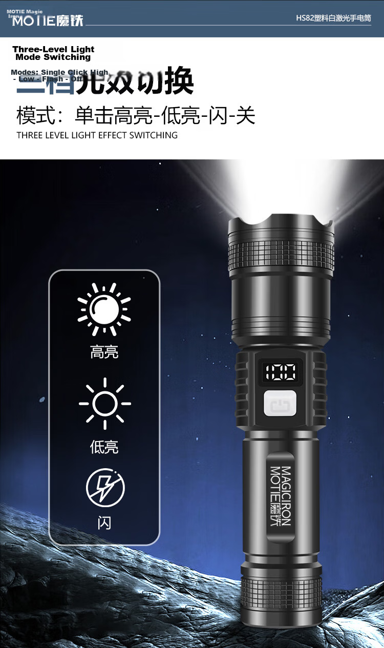 MOTIE High-Power Flashlight Ultra-Bright Long-Lasting 200000 Lumens Military-Grade Outdoor Emergency Torch 10