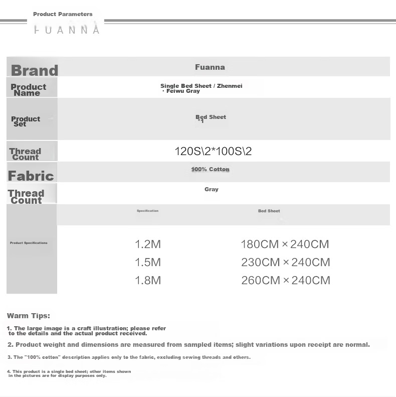 FUANNA Pure Cotton Summer 120s Double-Strand Long-Staple Cotton Sateen Bedspread Double Bed Sheet 1.8x2m 10