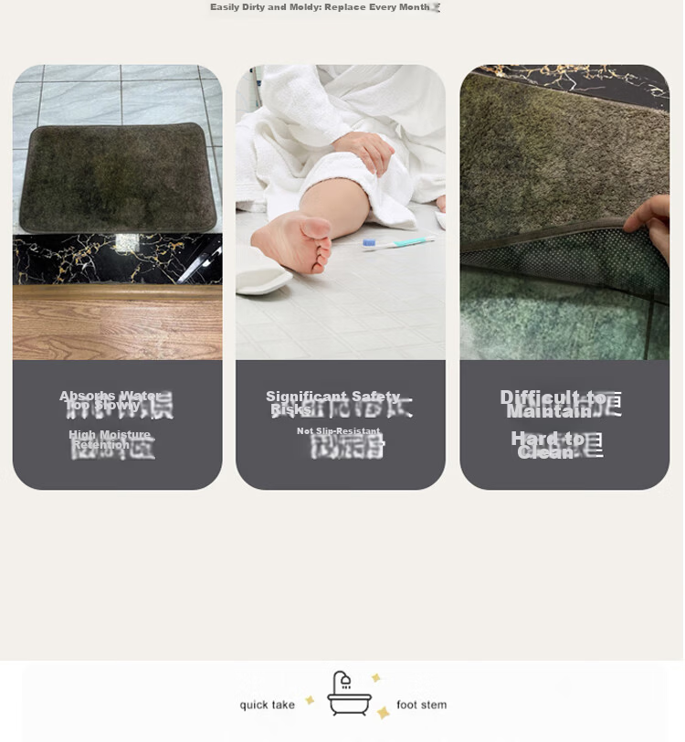 Bodisi Bathroom Floor Mat Absorbent Non-Slip Entrance Kitchen Toilet Home Rug 70*45CM 4