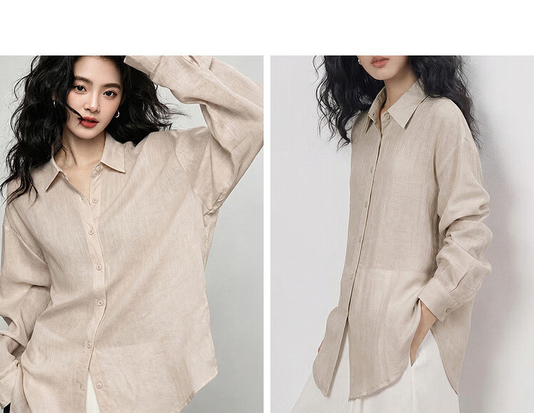 Demana Summer Simple Lightweight Wrinkled Linen Blend Long Sleeve Comfortable Fashionable Casual Women's Shirt with Turn-Down Collar 22