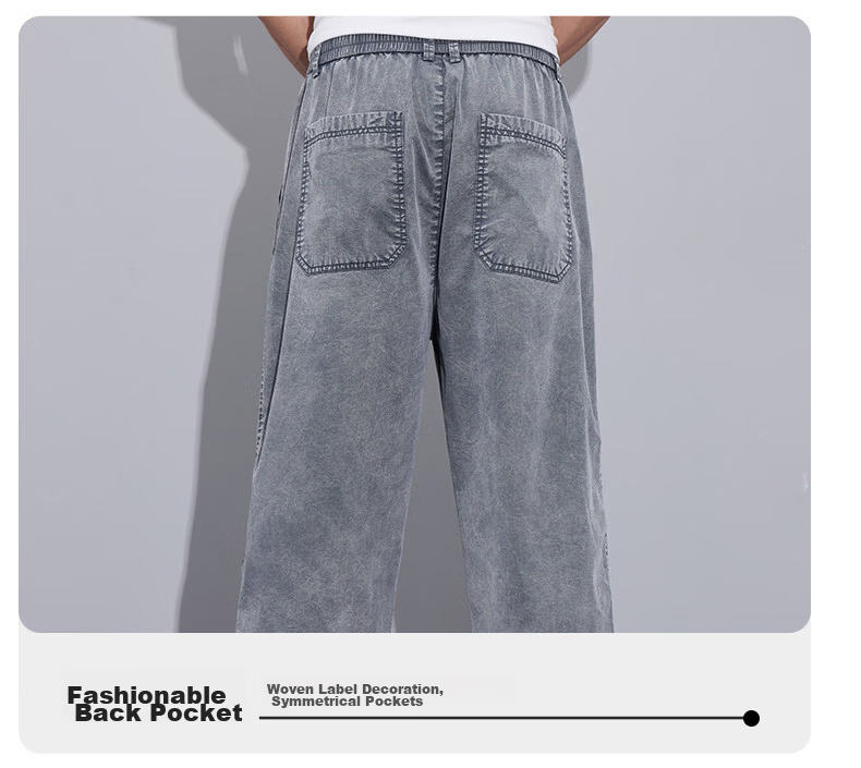ROMON Tencel Denim Men's Summer Thin Ice Silk Loose Casual Cropped Pants Denim Blue 31 21