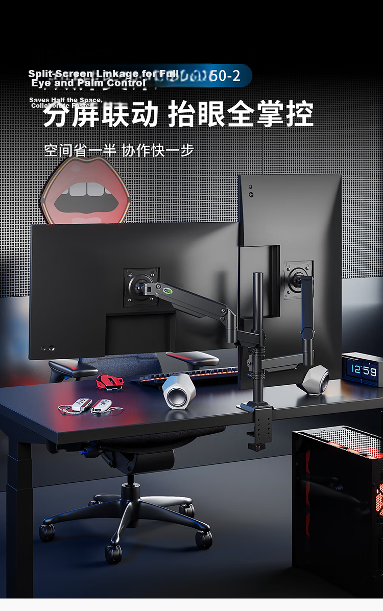 KALOC Monitor Stand Inverted Dual Screen Monitor Arm Mechanical Arm Computer Desk Stand Computer Stand Dormitory Inverted Mechanical Arm Screen Lifting Stand 1