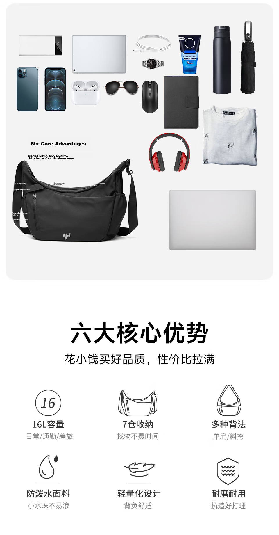 Fanzhe 2026 New Lightweight Crossbody Bag Men's Large Capacity Casual Versatile Cycling Sports Chest Shoulder Messenger Bag 5