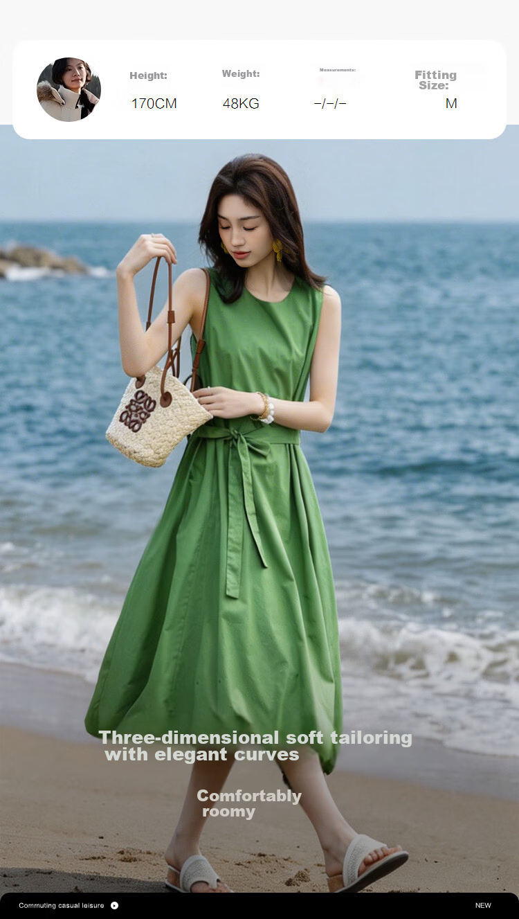 Demana Fresh Cotton Summer Breathable Sleeveless Round Neck Slimming A-Line Dress for Women 9