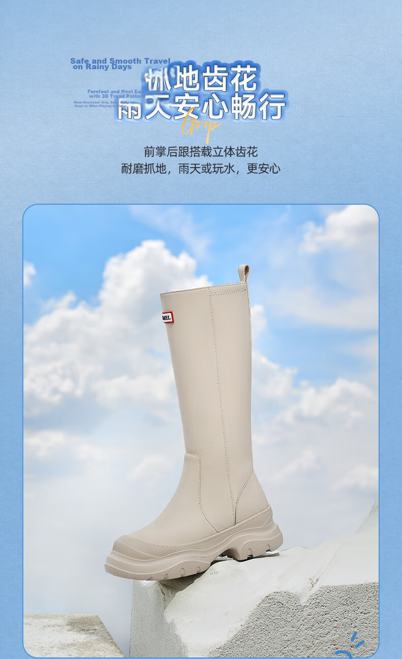 CAMEL Rainbow Rain Boots Women Lightweight Outdoor Casual Long Boots L25W577028 Black Size 38 24