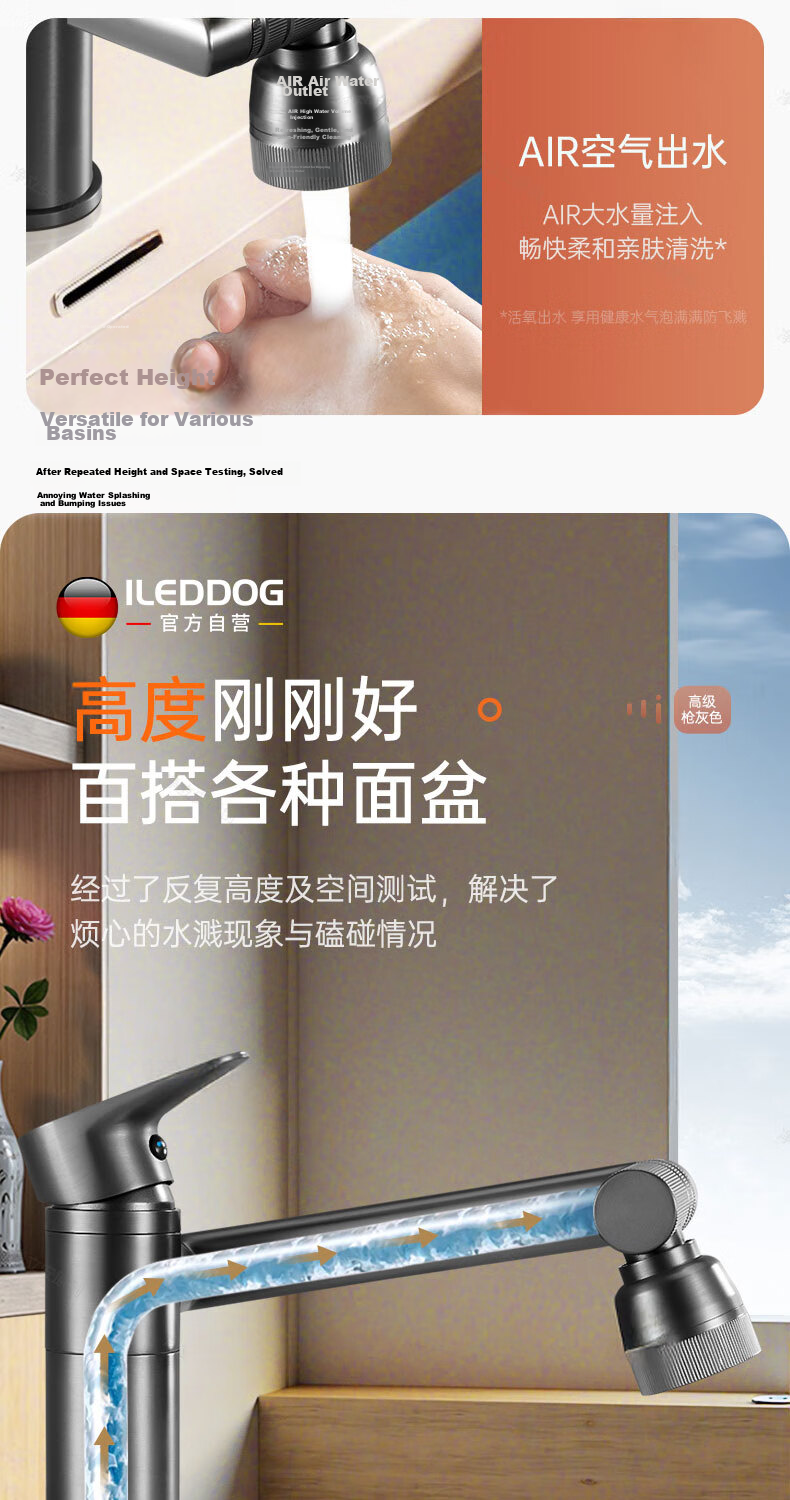 ILeddog Seiko All-Copper Basin Faucet Bathroom Sink Mixer Tap Hot and Cold Water Swivel ZCMLT 15
