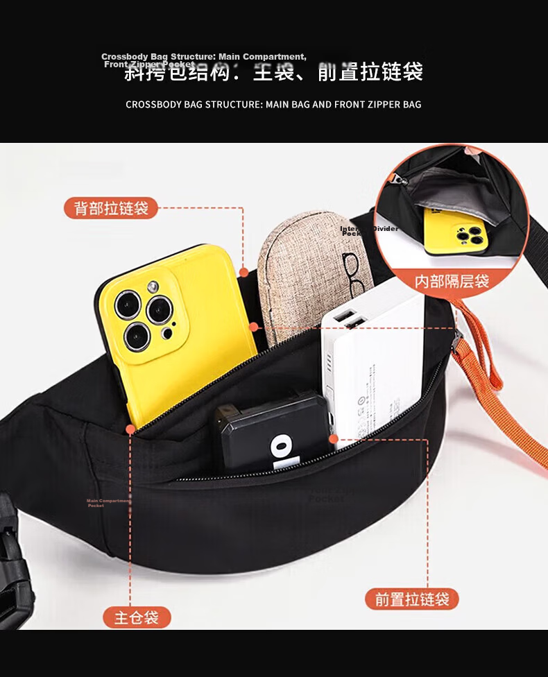 LOHAS Travel Crossbody Bag Men's Shoulder Bag Men's Chest Bag Backpack Small Casual Men's Bag Men's Sports Portable Shoulder Bag 8