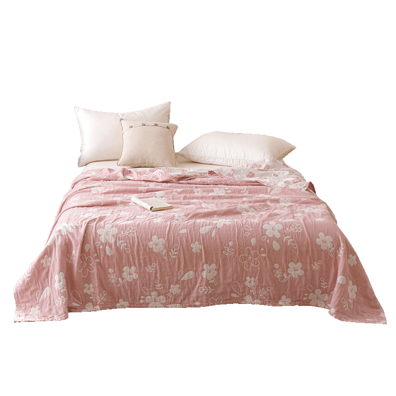 Hongdou A-Class Pure Cotton Three-Layer Gauze Towel Blanket Cotton Towel Quilt Air Conditioning Blanket Thin Blanket Nap Blanket 1.5*2m Floral