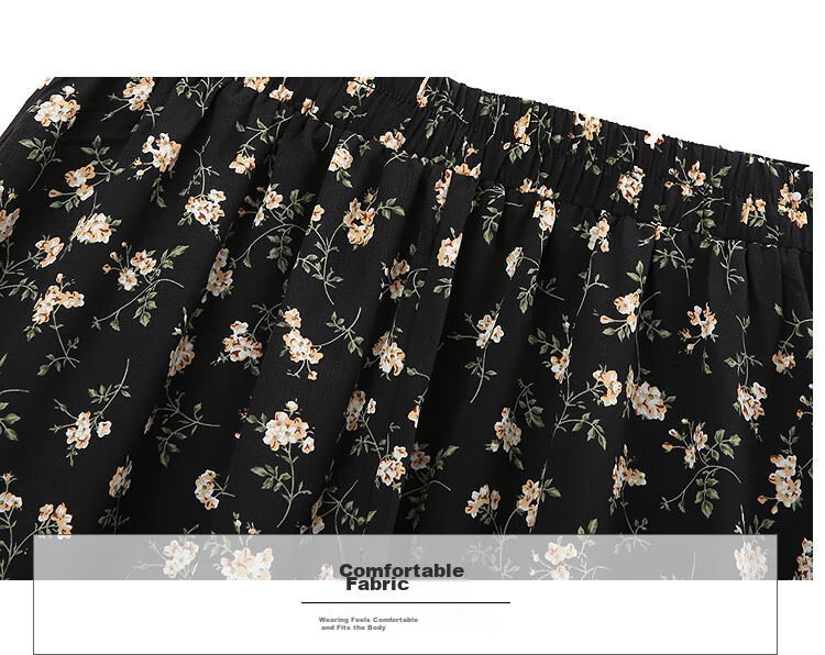 Awakening Paradise 2026 Summer New Slimming A-Line Mid-Length Skirt White Base Black Floral One Size 7