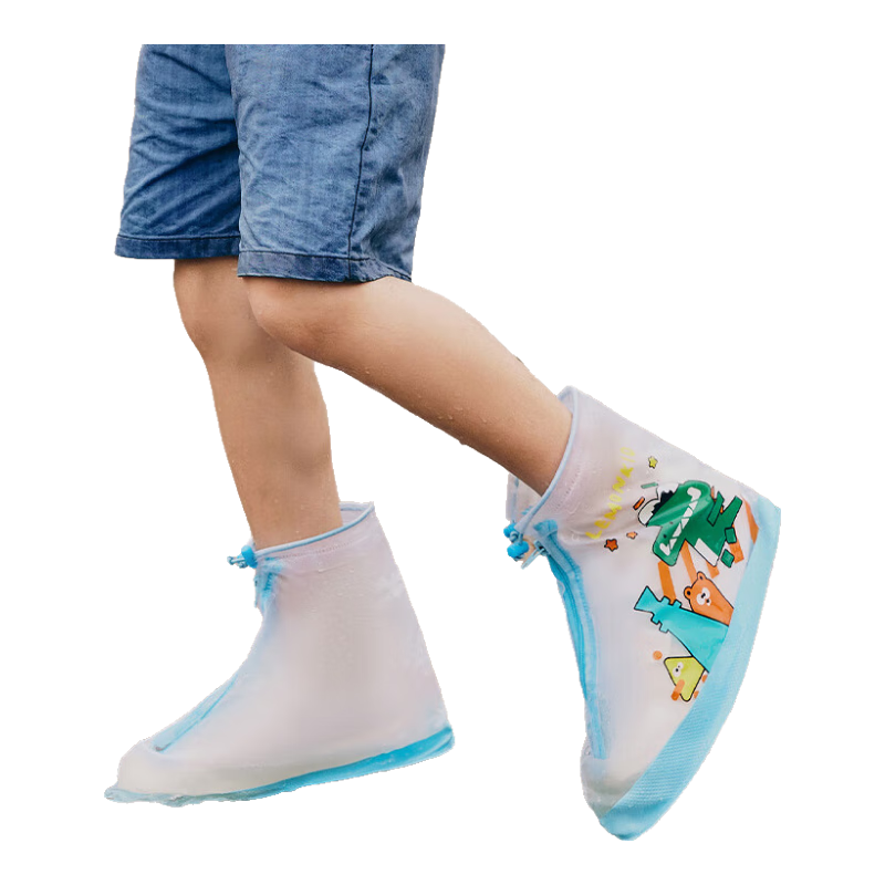 Lemonkid Children's Rain Shoe Covers, Flat Rain Boot Covers, Non-Slip Waterproof Shoe Covers for Boys And Girls, Beige Blue, M