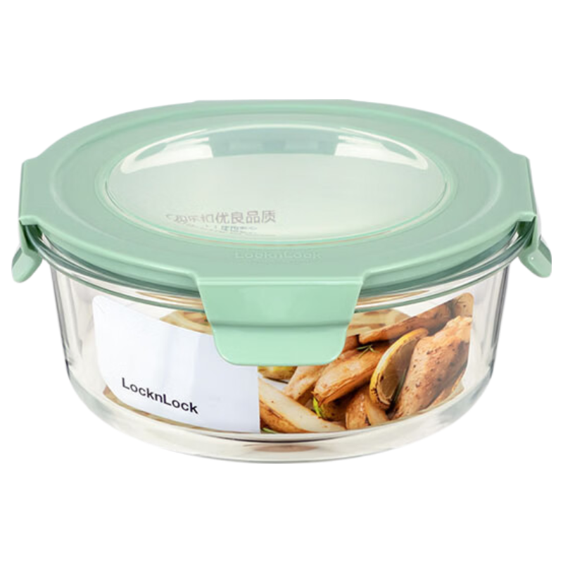 LOCK&LOCK Glass Food Storage Container, Office Worker Lunch Box, Microwave-Safe Round Bowl, Fruit Container, Large Capacity Bento Box