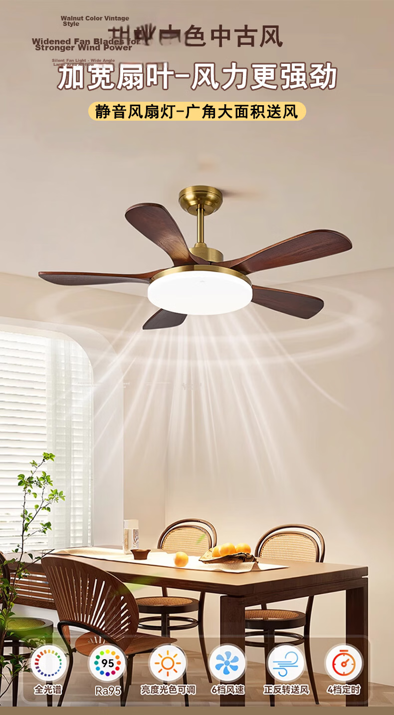 ASUS Lighting American Cree LED Fan Light French Vintage Style Living Room Dining Room Direct Blade Ceiling Fan Light Silent 2