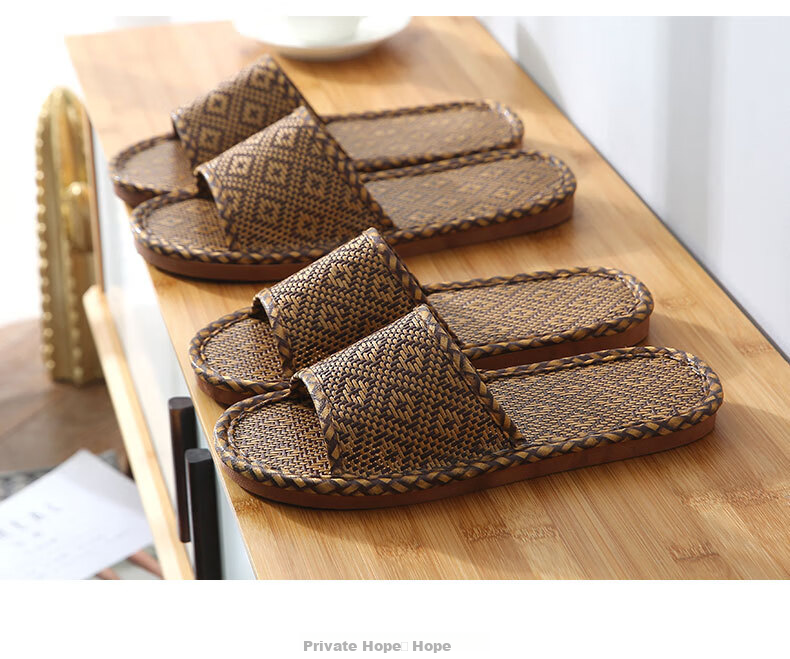 GUOLUOFEI Woven Unisex Summer Slippers Bamboo Floor Soft Sole Non-Slip Men's New Bamboo Sole Size 38-39 17