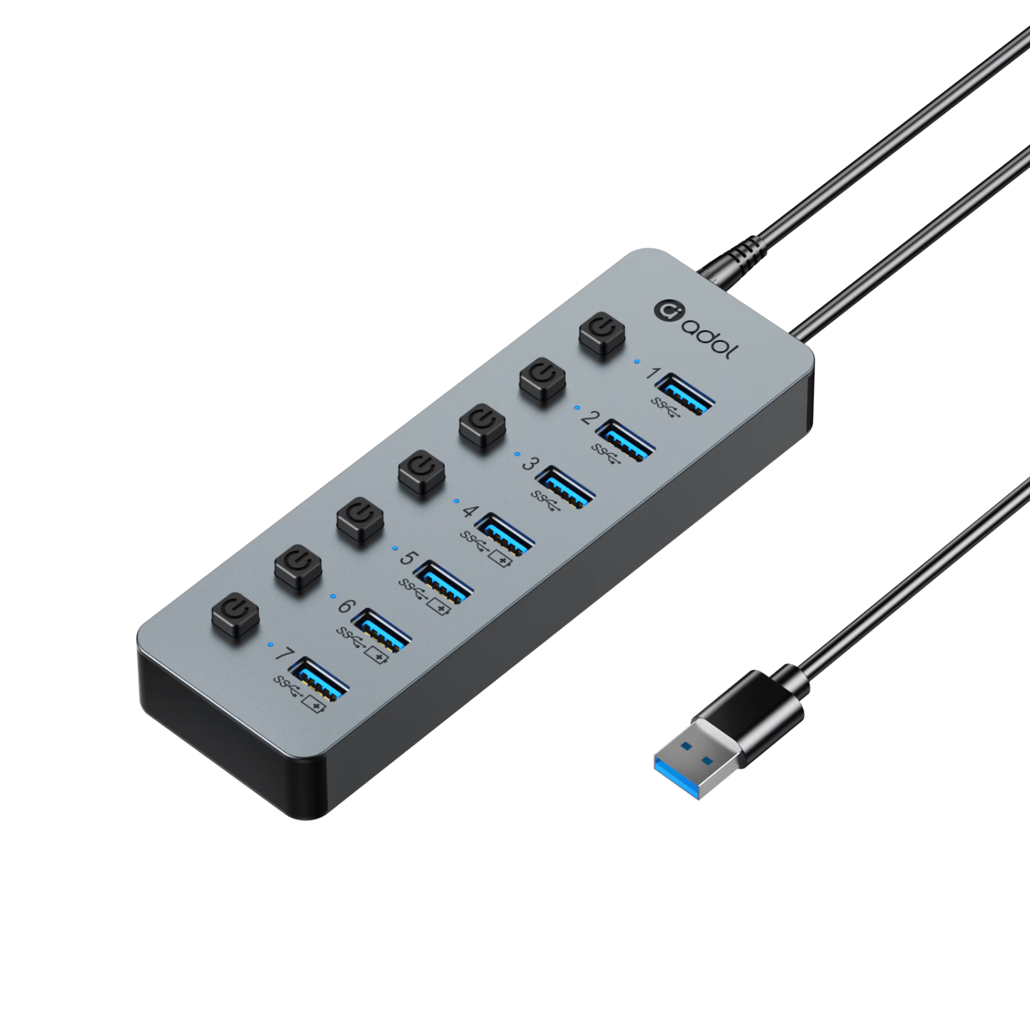 ASUS a USB Hub 7-Port 3.0 Splitter with Control Switch Expansion Dock USB Expander Laptop Dock HUB Converter Independent Power Adapter 1m Cable HA720