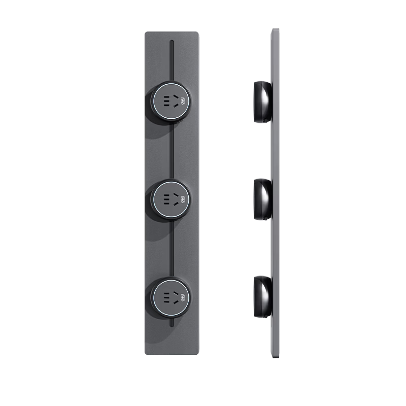 Deli Track Socket Movable Power Strip Rail Type Guide Rail Socket Sideboard Switch Socket Panel Slim 50cm + 3 Five-Hole Outlets Dusk Gray LU6105