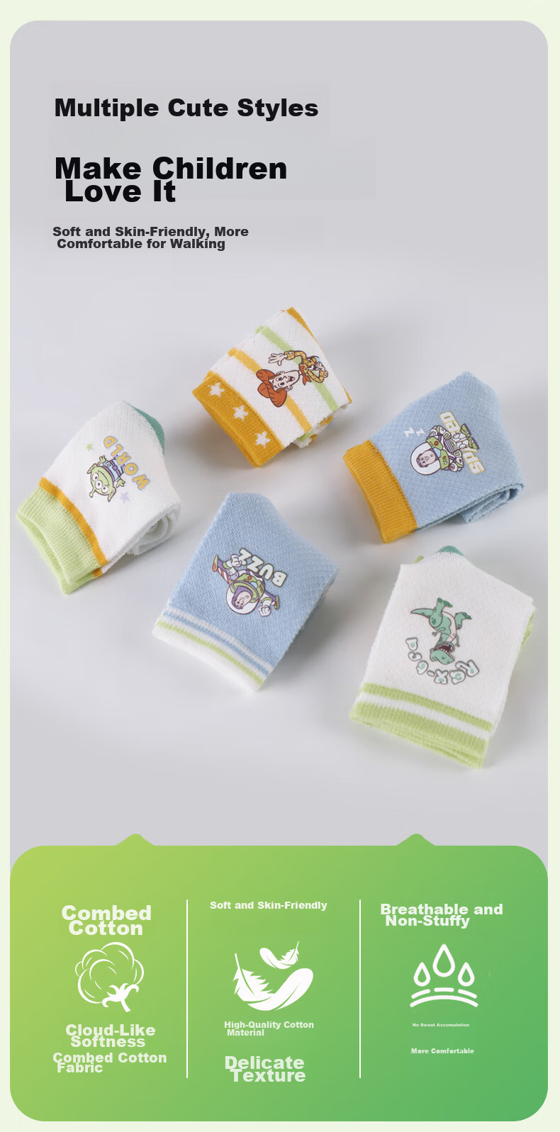 Disney Kids Summer Thin Cotton Mesh Sports Odor-Resistant Mid-Calf Socks DSP3605 Size 18-20 9