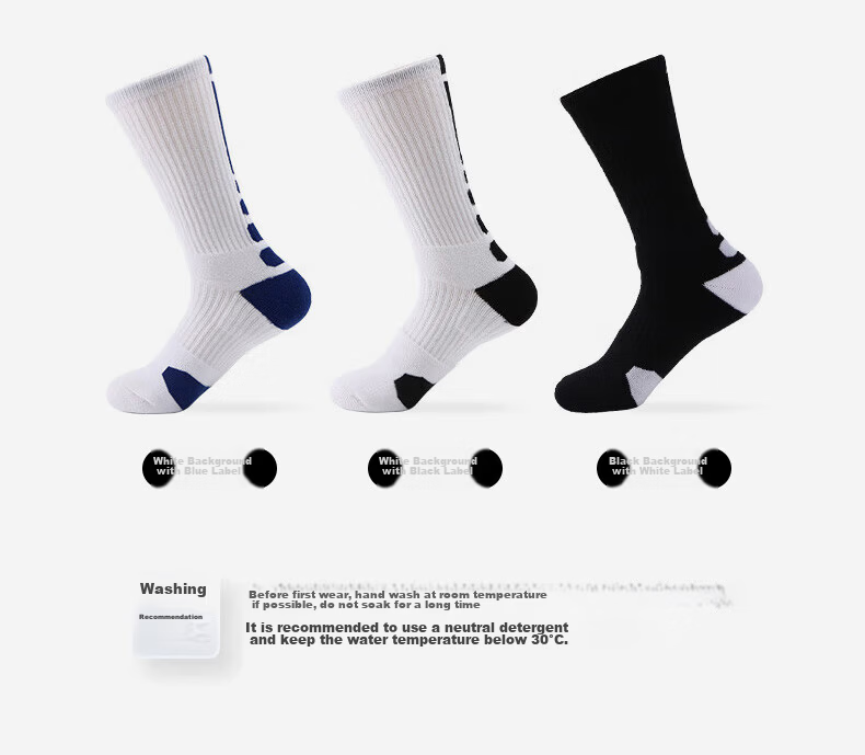 VICTORIATOURIST 3 Pairs Spring Summer Basketball Socks Men Sports Socks Anti-Slip Breathable Terry Bottom High Tube Running Socks 11