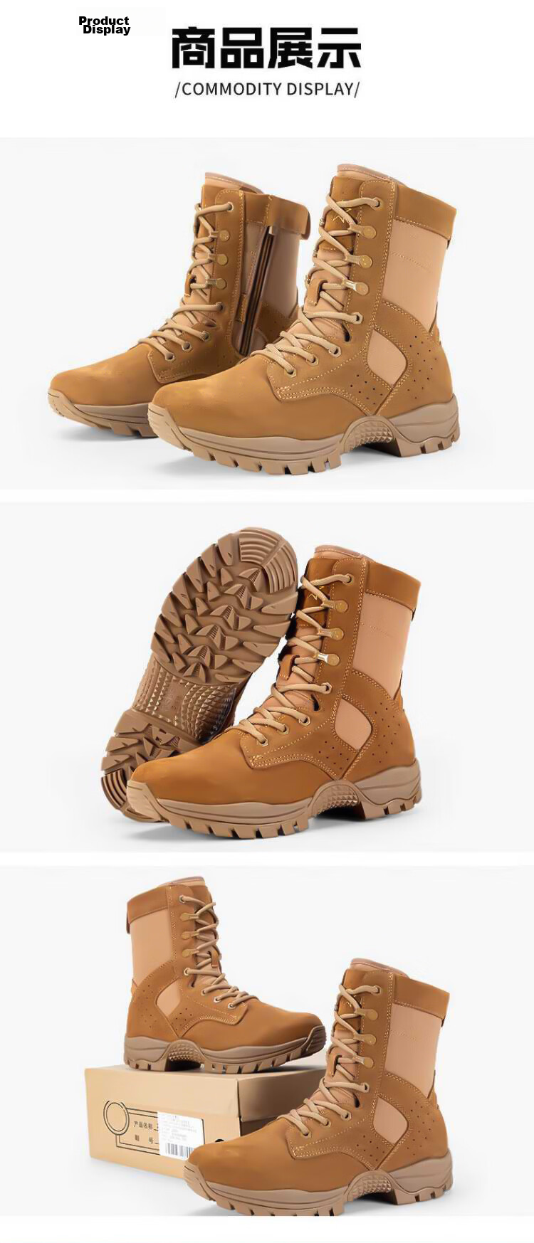 Jihua 3535 New Style Brown 2L Combat Boots Carbon Plate Ultra-Light High-Top Genuine Leather Waterproof Breathable Durable Tactical Hiking Shoes Size 42 (260) 19