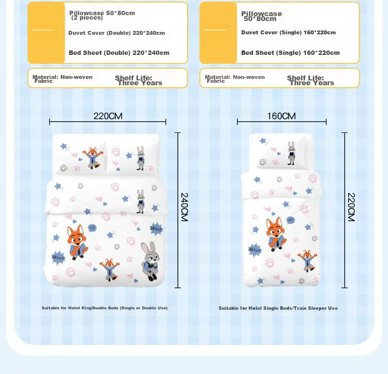 Liomirror Disposable Bedding Set 3-Piece Thickened Hotel Bed Sheet Pillowcase Portable Animal City 3-Piece Set 19