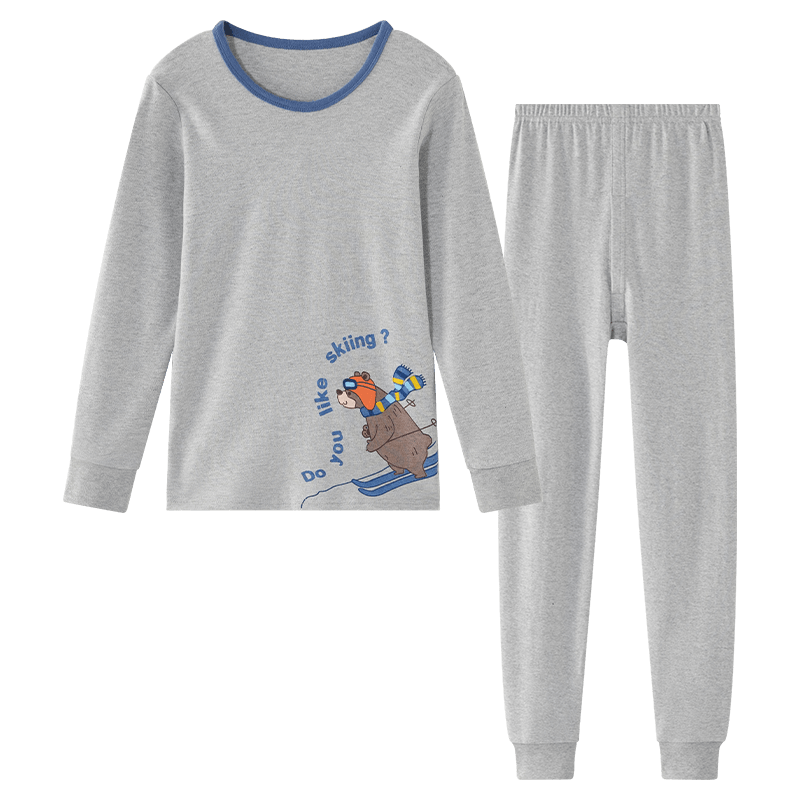 Hodo Children's Pure Cotton Underwear Set, Boys And Girls Autumn Thermal Underwear, Low-Collar Cotton Sweater, M1239, Flax Gray, Size 150