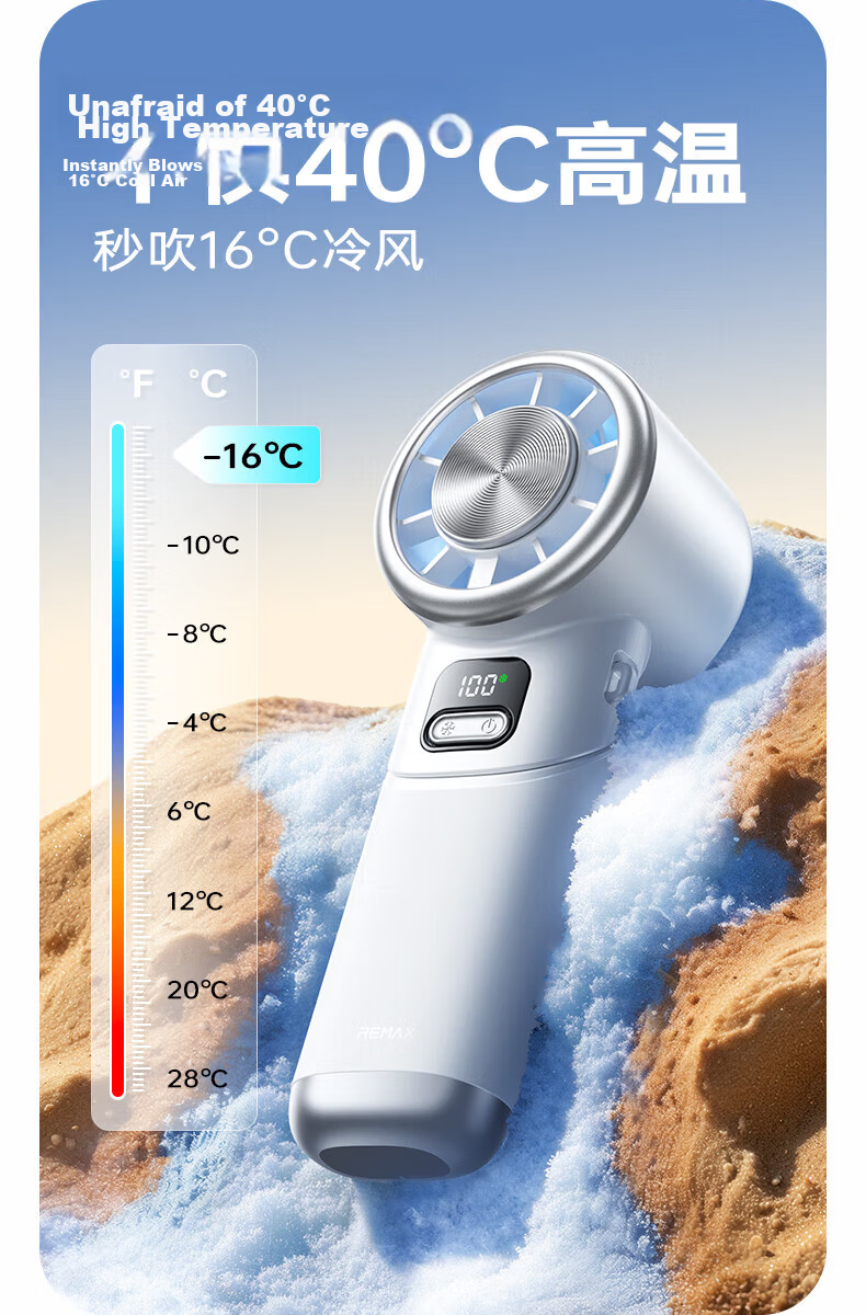 REMAX [First to Introduce 180° Side Rotating Cooling Air] High-Speed Handheld Fan, Mini Portable Desktop USB Fan, Outdoor Neck-Hanging Long Battery Life Personal Small Fan, Powerful Turbo Black 42