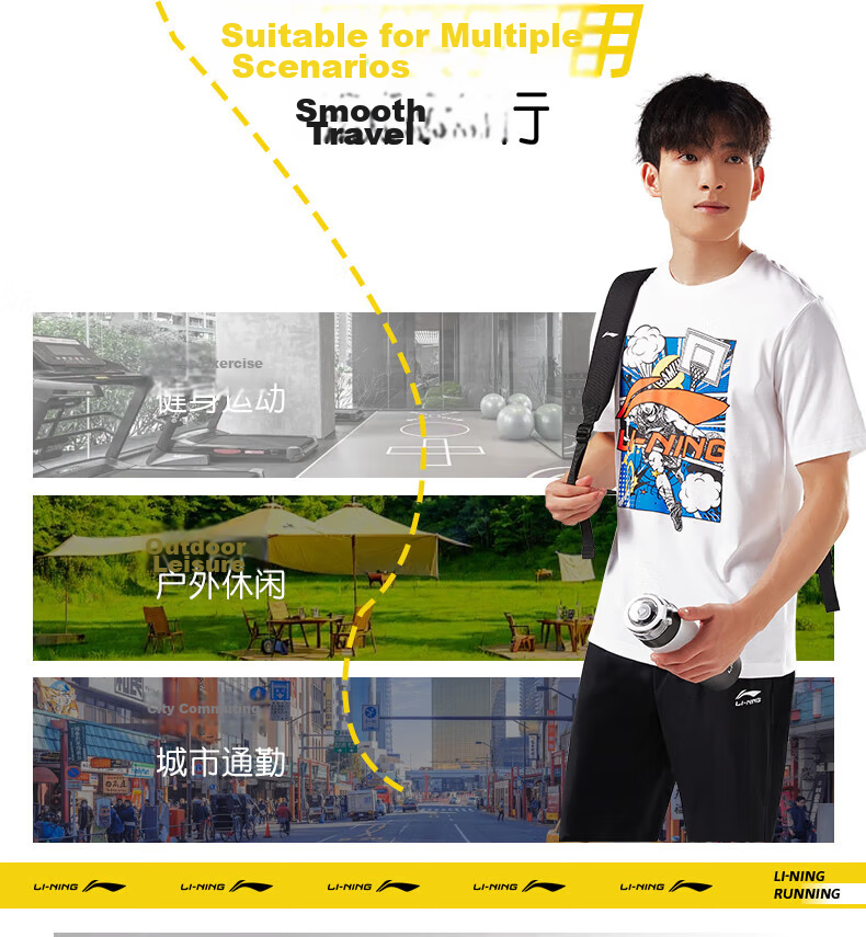 LI-NING Breathable Refreshing Summer Short Sleeve T-Shirt Men Loose Fit Crew Neck Casual Versatile Skin-Friendly Comfortable Sports Top Men 10
