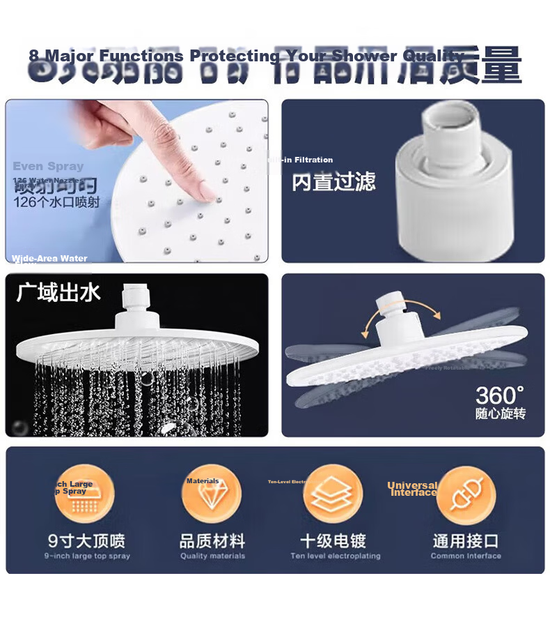 ARROW Overhead Shower Head Bathroom Descaling Large Shower Head Shower Sanitary Ware Pressurized Top Spray AE5036NO 10