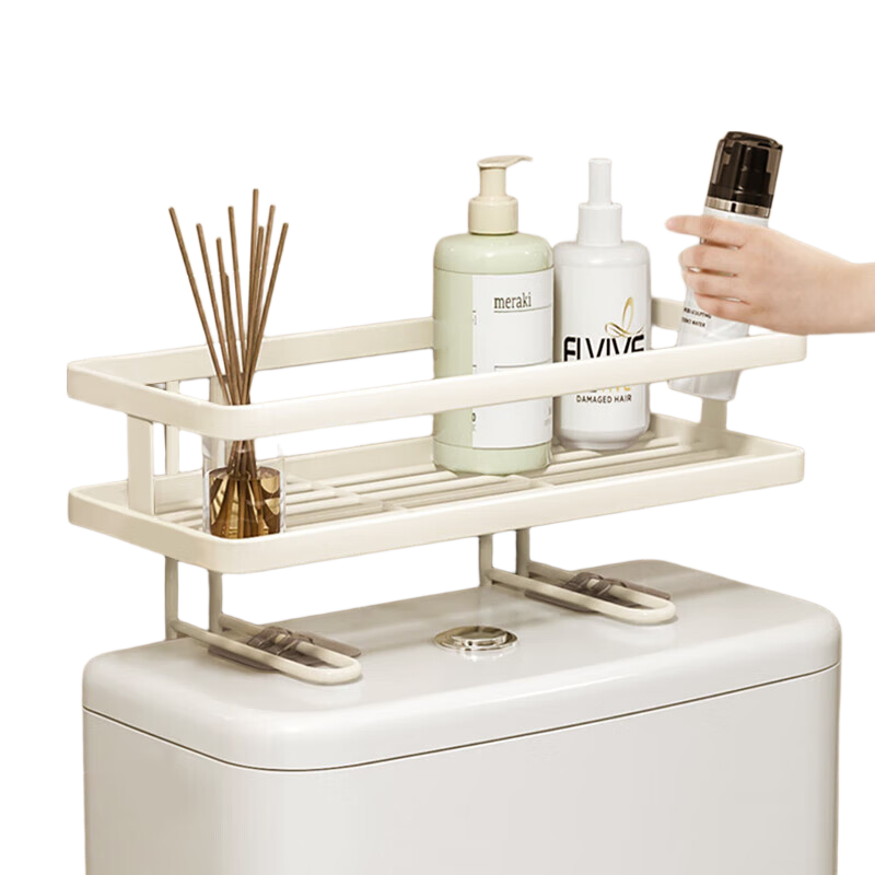 Baicaoyuan Toilet Storage Rack, Water Tank Organizer, Wrought Iron Bathroom Wall-Mounted Shelf, No Drilling Required, Bathroom Toilet Storage Rack