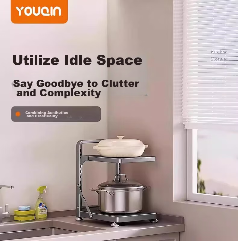 YOUQIN Kitchen Cookware Storage Rack Multi-layer Shelf Cabinet Under Sink Countertop Multifunctional Pot Rack 1