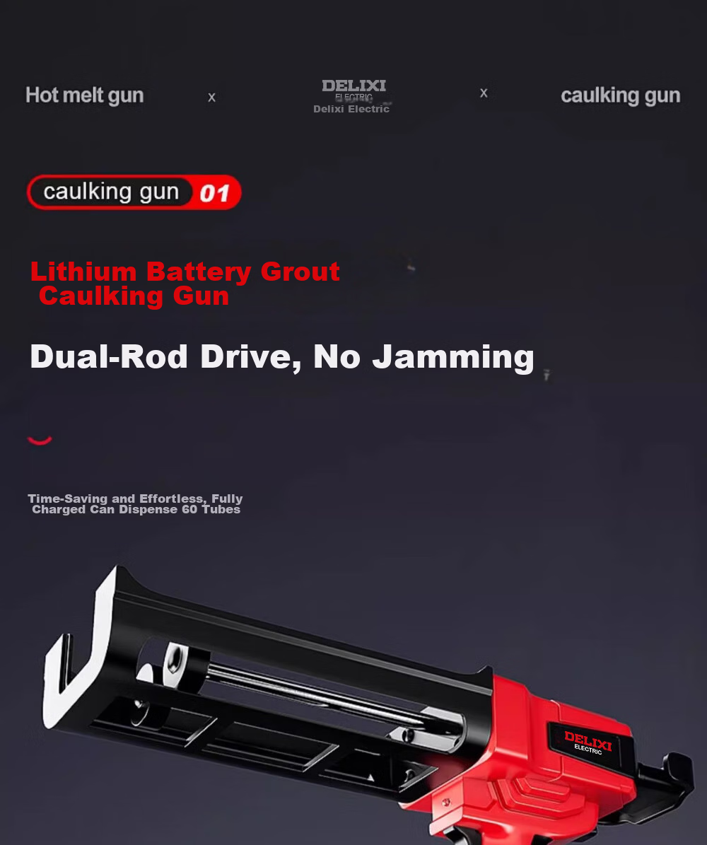 Delixi Electric Dual-Tube Caulking Gun for Tile Grout, Fully Automatic 16.8V Sealant Applicator Tool 4